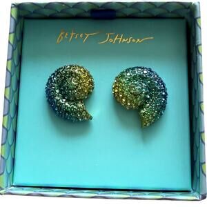 New Betsey Johnson Green Blue Crystal Seashell Post Earrings in Box Mermaid